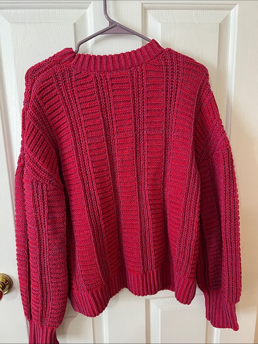 Cozy Ribbed Crewneck Sweater in Raspberry Red - Picture 4 of 4
